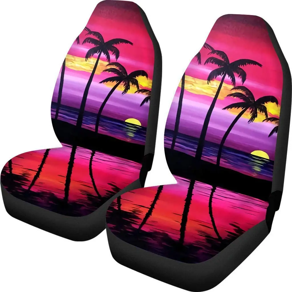 

Beautiful Hawaiian Sunset Beach Palm Tree Print Front Seat Covers 2 pcs Vehicle Seat Protector Car Covers Fit Most Cars Sedan