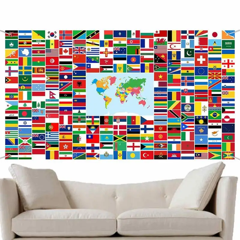 

World Flag Banner International Flags Banner With Metal Grommets For Backdrop Decoration Hanging Flags