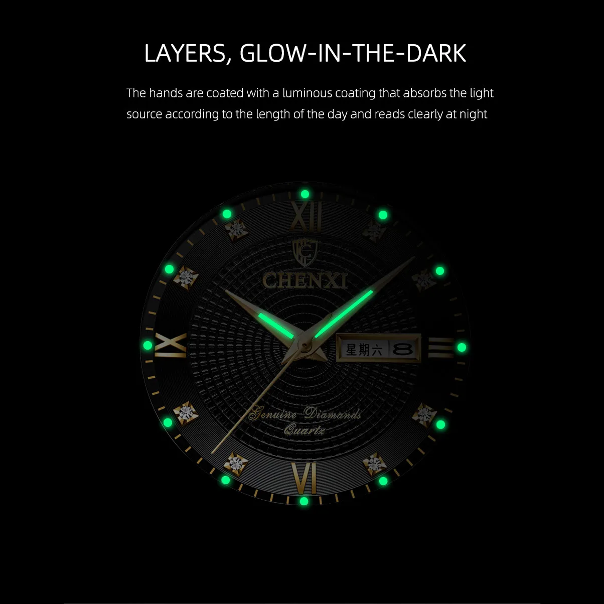 CHENXI Couple Lovers Mens Women Luxury Watches Multifunctional Stainless Steel Luminous Calendar Week Quartz Rhinestone Watches