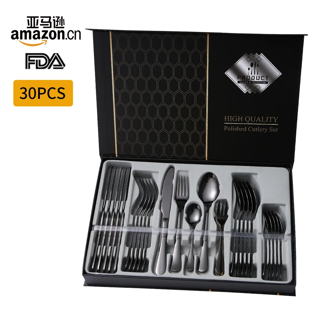 

Stainless Steel Tableware, Knives and Spoon 30 Pieces of Western Food 5 Component, Steak Knife Fork Box Gift Box Set