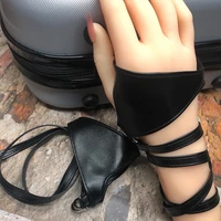 1 pair black rock sexy strappy glove punk non slip palm belt up half finger gloves gothic lolita cosplay leather bandage gloves