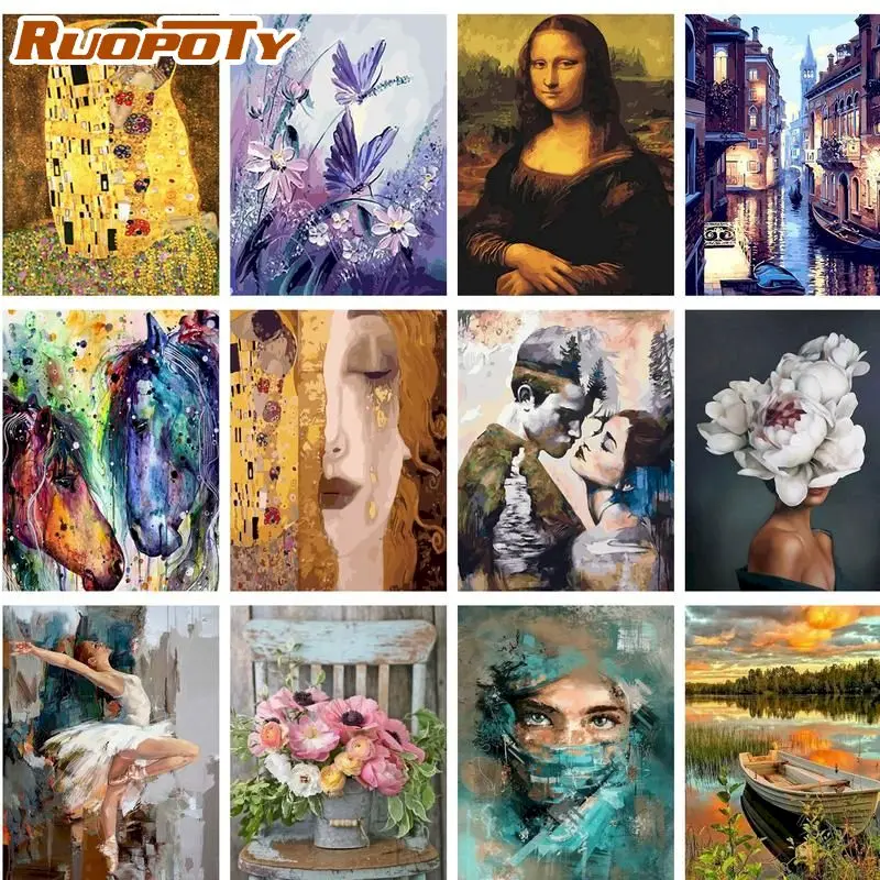

RUOPOTY Painting by numbers 60x75cm Drawing Scenery DIY Picture Figure Handpainted Coloring by numbers Adults crafts Home decor