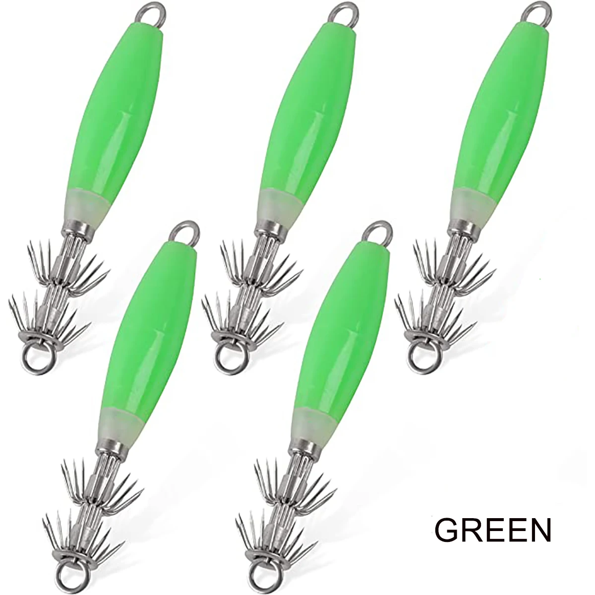 

Luminous Squid Jig Hooks Saltwater, 5pcs Glow Squid Jigs Kit Fluorescent Cuttlefish Sleeve Jig Octopus Lures Hard Fishing Baits