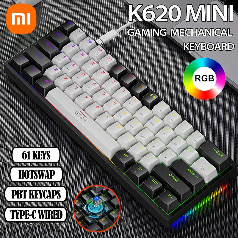 

Xiaomi K620 Mini Gaming Mechanical Keyboard 61 Keys RGB Hotswap Type-C Wired Gamer Keyboard PBT Keycaps 60% Ergonomics Keyboards