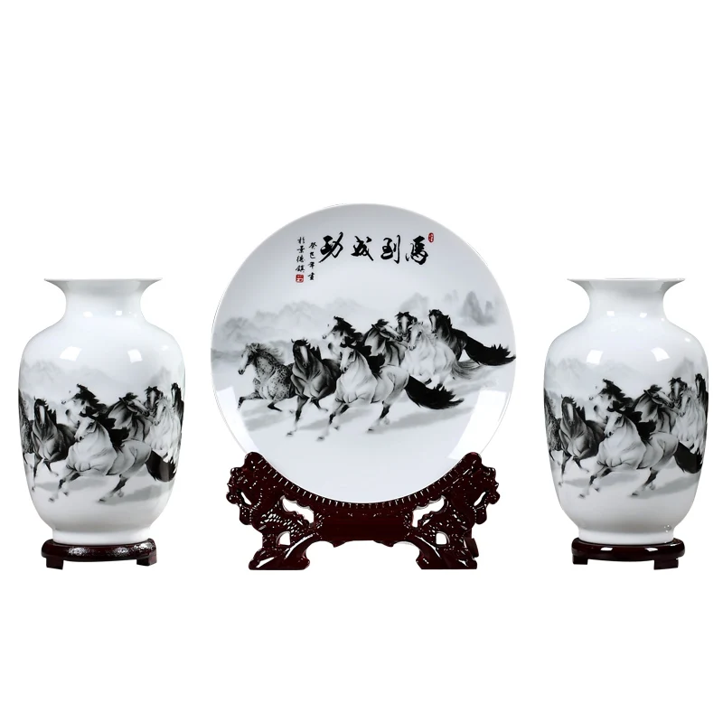 

Керамическая ваза и набор тарелок Jingdezhen, Цветочная композиция для гостиной