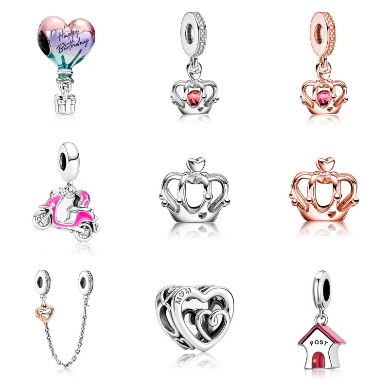 

New Fashion Charm Original Hot Air Balloon Rose Gold Hollow Crown Beads Fit Original Pandora Ladies Bracelet Beads Accessories