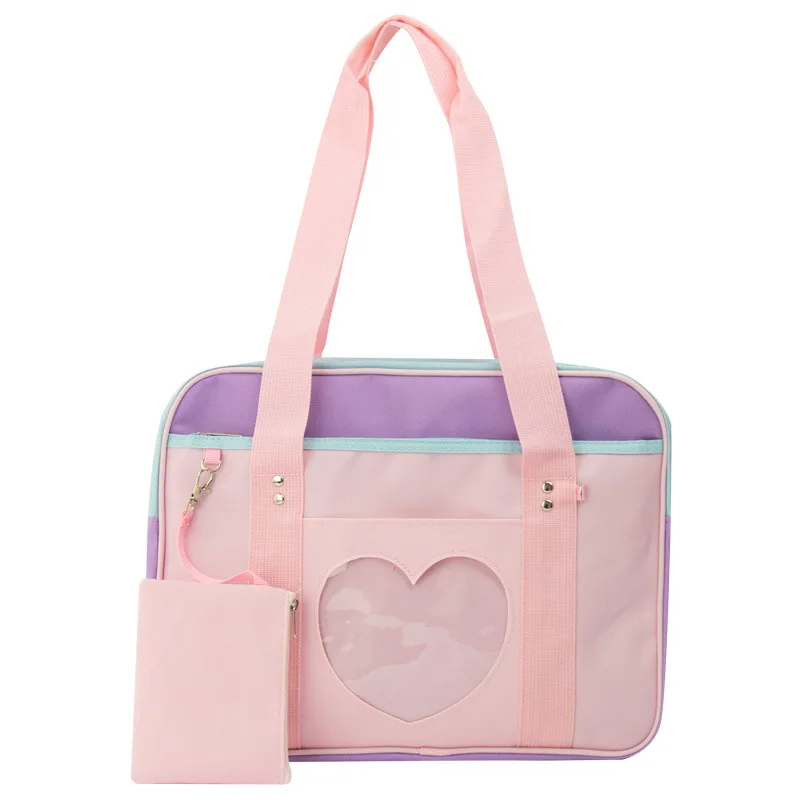 

Love Transparent Casual Shoulder Messenger Bag Large Capacity Student Schoolbag Luxury Handbags Girl Totes A4 Computer Bags