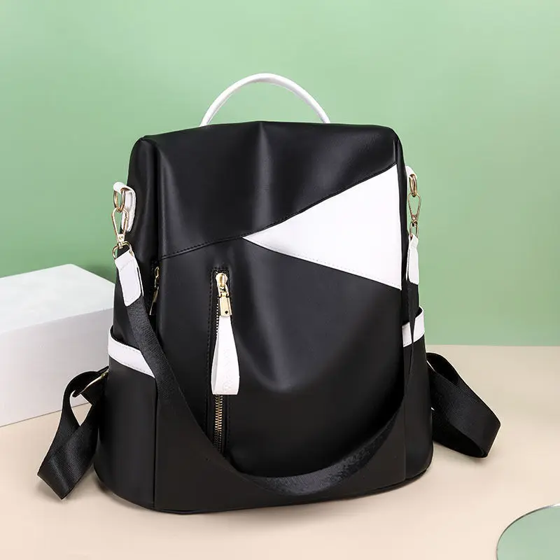 

Soft Pu Leather Ladies Backpack Women Black Fashion Elegant Patchwork Anti Theft Water Proof Bagpack Female Korean 2022