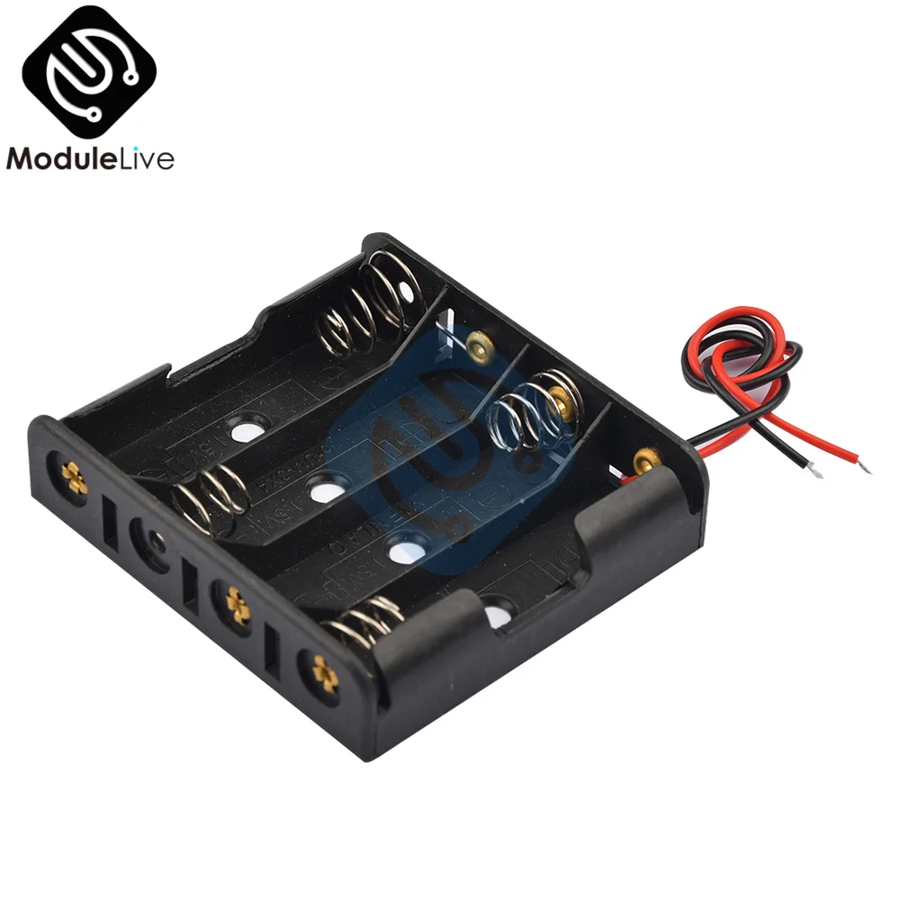 

10 шт. чехол для хранения батареи пластик 4 x коробка держатель AA черный с 2 проводами для электроники DIY