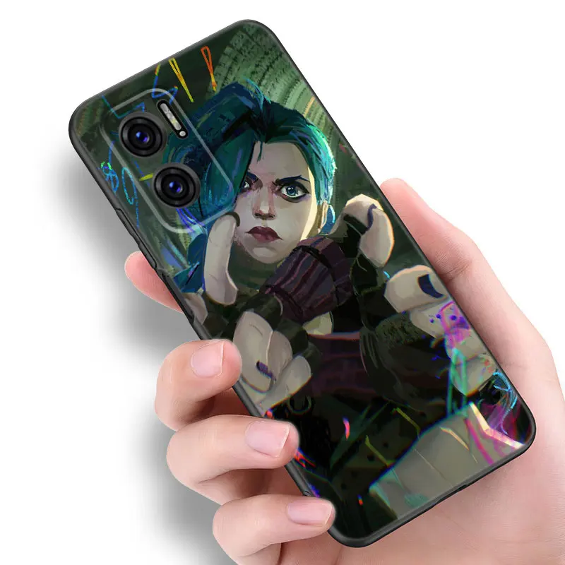 hot anime arcane jinx phone case for xiaomi redmi note 7 8 8t 9 9s 10 10s 10t 11 11s 4g 11e 11t pro 5g soft tpu black cover free global shipping