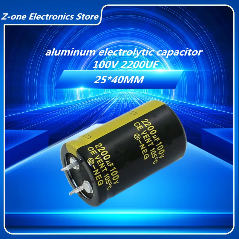2-5pcs 100V2200UF 100V 2200UF 25X40mm High quality Aluminum Electrolytic Capacitor High Frequency Low Impedance