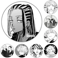 black with white tokyo revengers 58mm anime badge brooch cosplay badge cool guy pins sano chifuyu matsuno ryuguji brooches boys