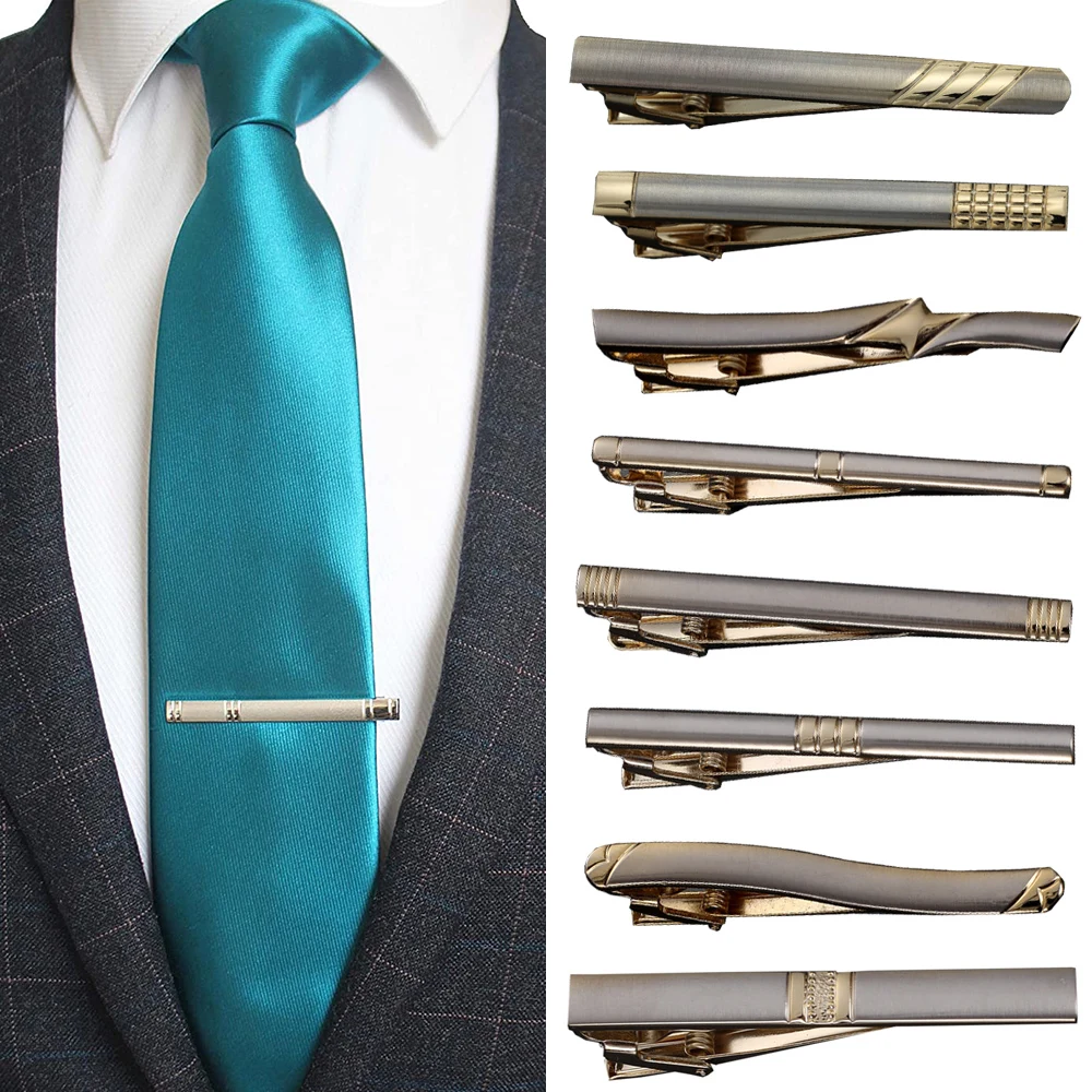

Мужской простой серебряный Узкий зажим для галстука 2023, персонализированный двухцветный золотистый зажим для галстука, золотистый Серебристый Зажим для воротника с кристаллами, классический