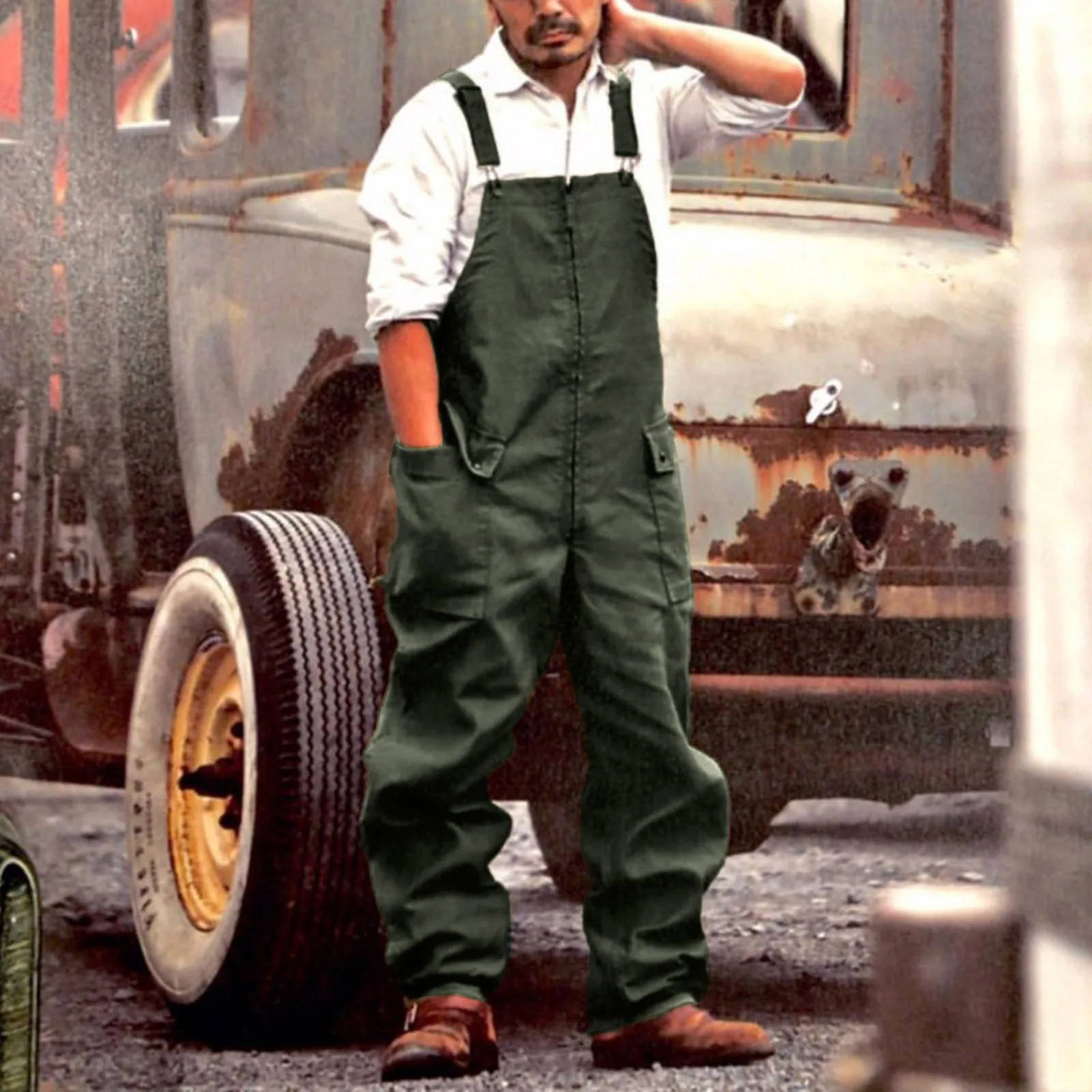 

Long Casual Button Jumpsuit Loose Bib Rompers Fit Walkshort Lightweight Mens Overall Men's Casual Pants