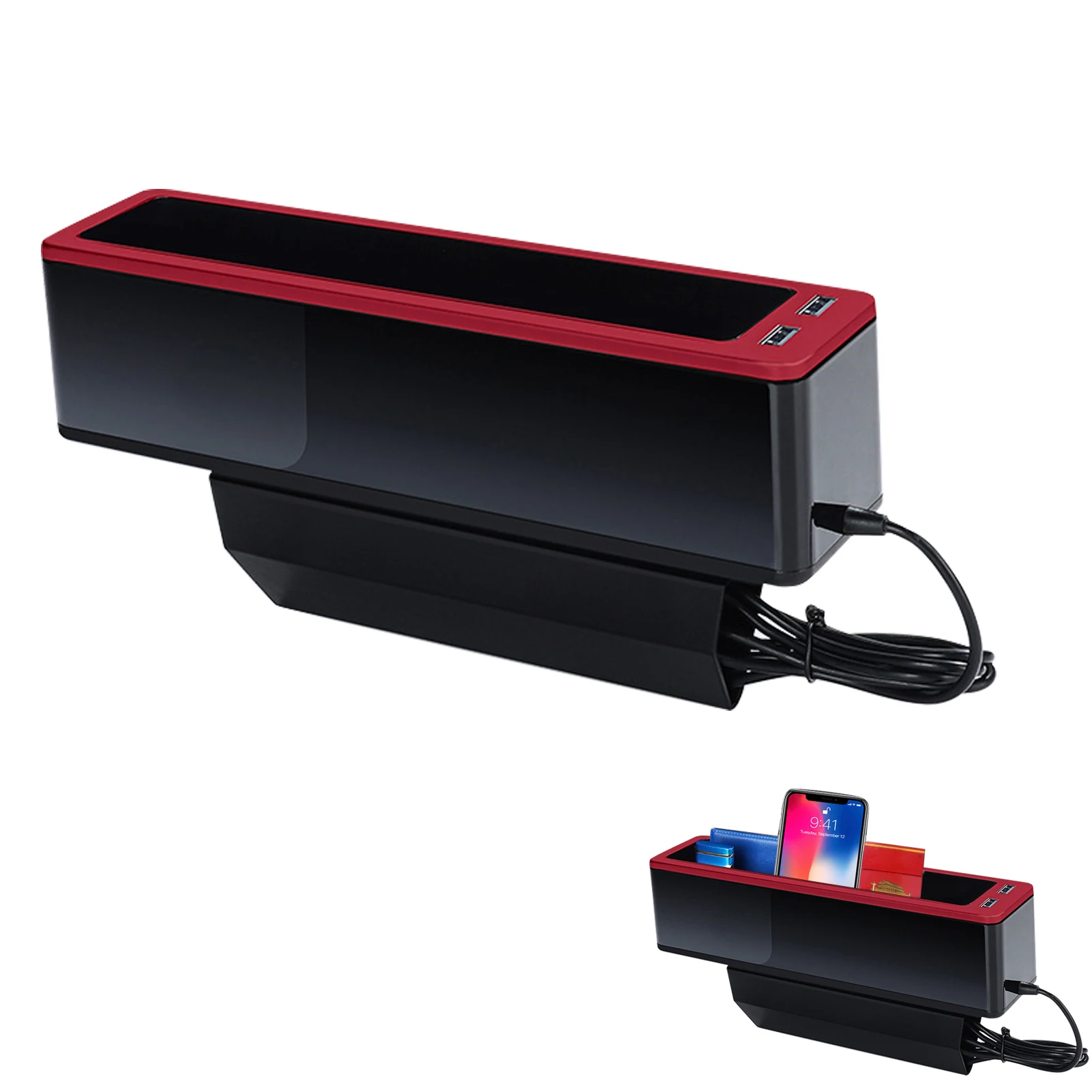 

Car Seats Gap Storage Box Car Seats Gap Filler Storage Box With USB Charging Ports Console Side Pockets Catcher Caddy For Auto