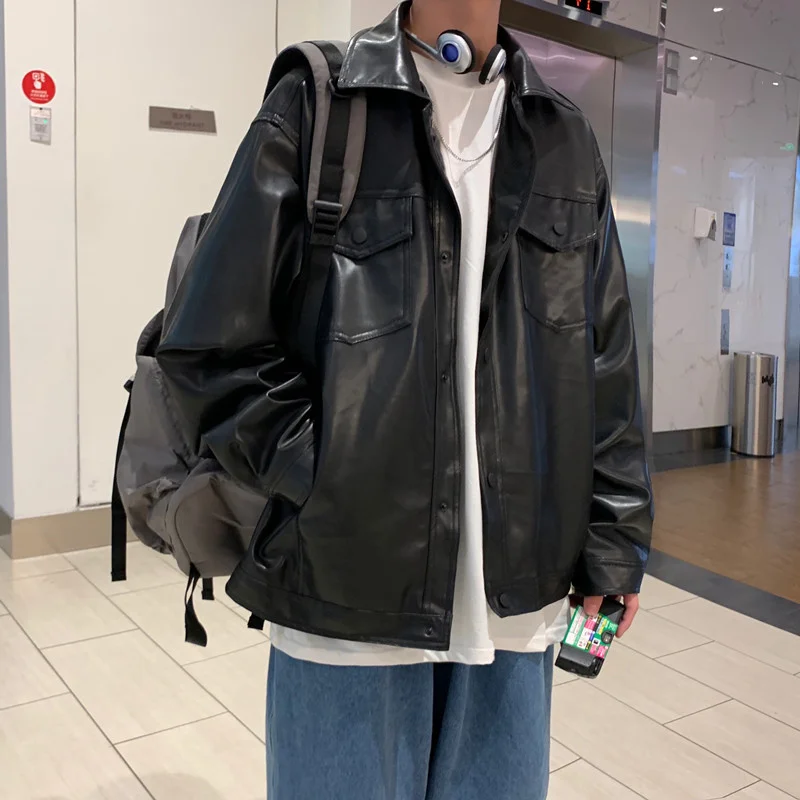 Men Autumn Mens Hip Hop Jacket Pu Leather Male Oversize Stre