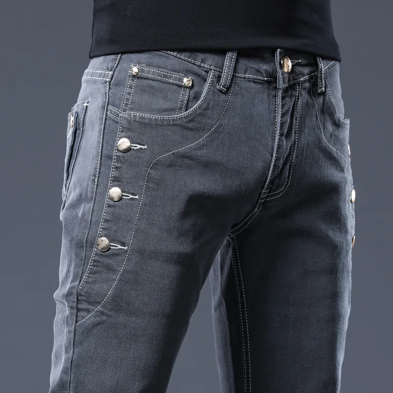 

Male Outdoor Business Classic Casual Straight button Jeans Pants Men Pockets Wear-resistant 2023 New Trousers