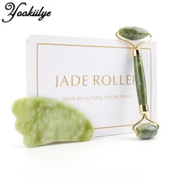 double heads jade roller face lift set natural xiuyu facial massage roller gua sha board set body slim neck thin skin care tools