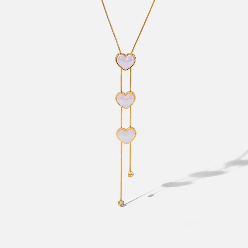 EILIECK длинное ожерелье из нержавеющей стали с подвеской в виде сердца цепочка змеи