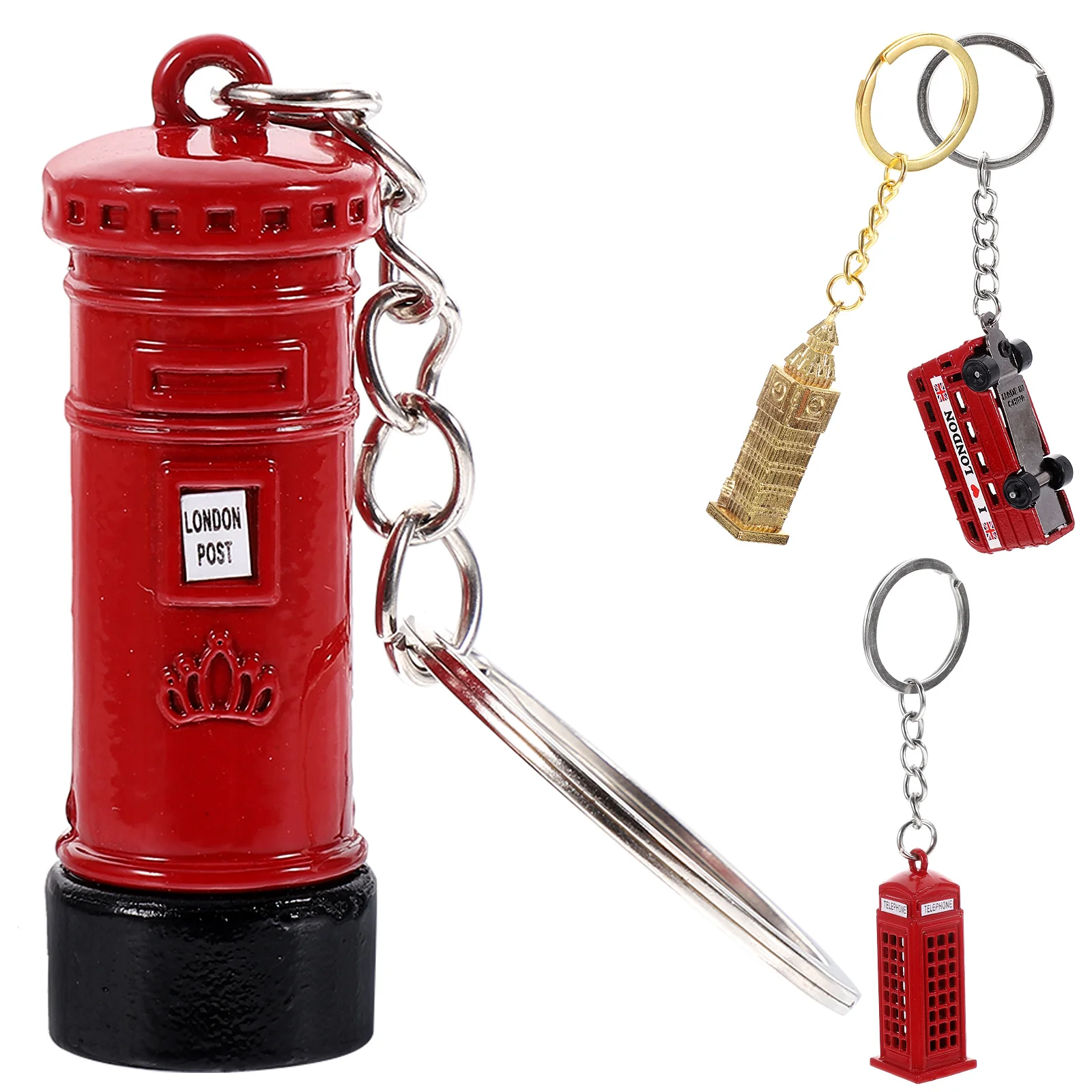 

4 Pcs Telephone Booth Key Chain Miss Purses Zinc Alloy British Element Keychain
