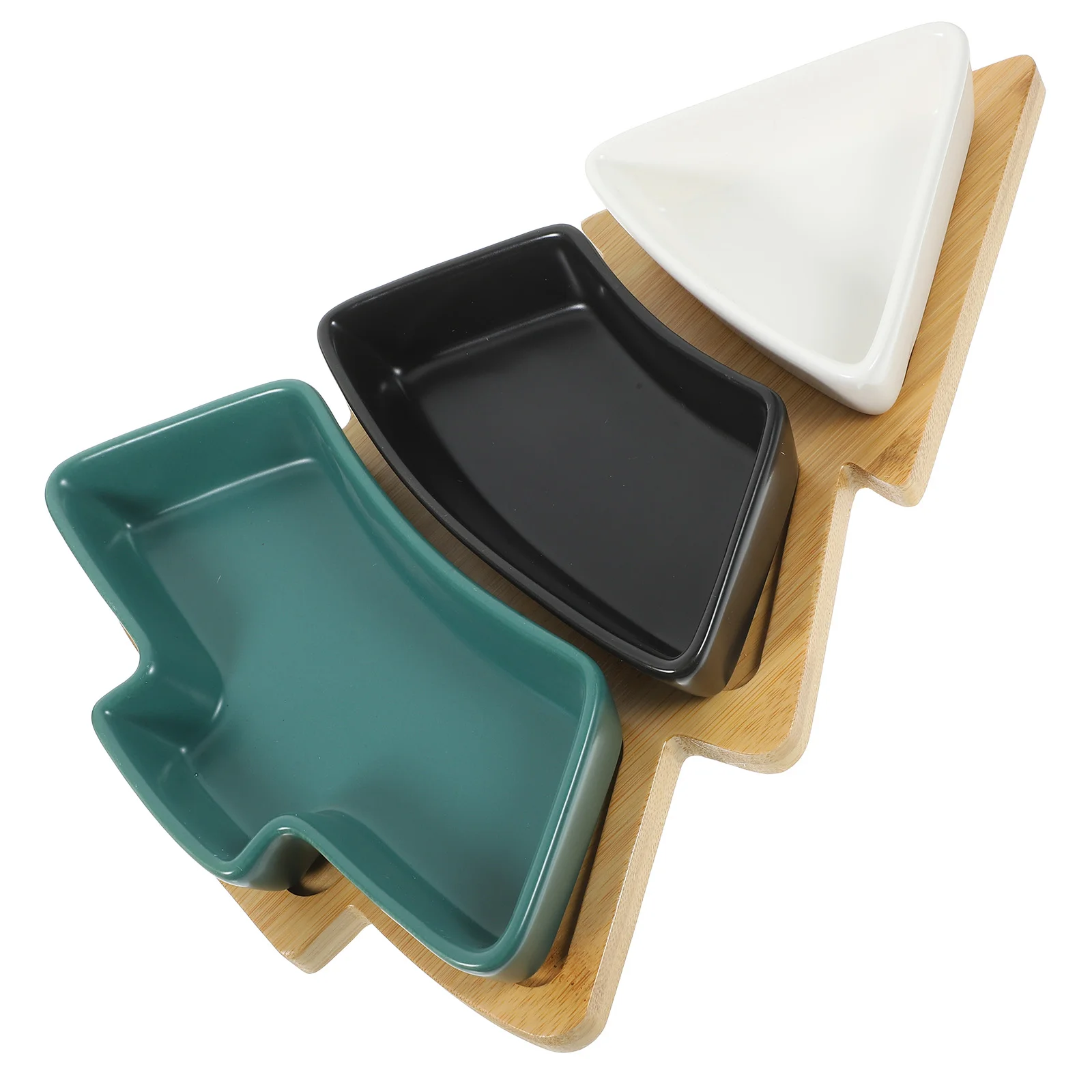 

Christmas Tree Shape Fruit Plates Dessert Nuts Snack Plate Candy Dish Serving Trays With Bamboo Base Stand New Year Tableware