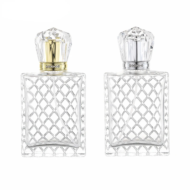 

5PCS 100ml Gold and Silver Inlaid Diamond Grid Perfume Spray Bottle Mesh Surface Glass Perfume Large Capacity Refillable Bottles