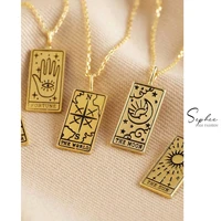 vintage tarot cards amulet necklaces for women man kabala symbols zircon square necklace punk sun and moon pendant jewelry gifts