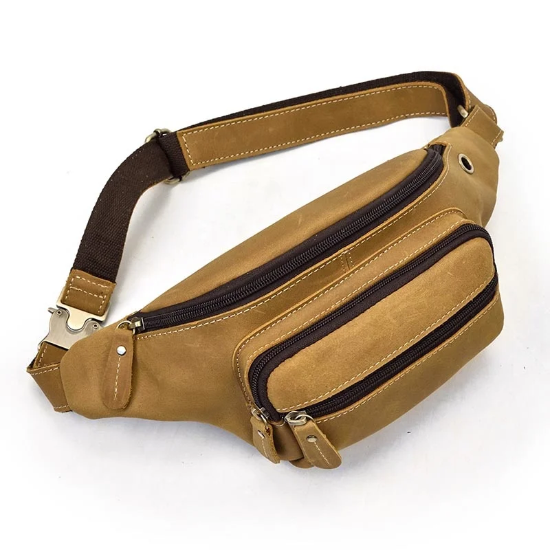 

Casual Leather Fanny Pack Outdoor Travel Chest Bag Mens Genuine Leathet Cowskin Waist Pack Men Chest Bag Running Waist Bag