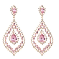 pink tone cubic zirconia cz dangle water drop earrings for women prom party pierced earring jewelry accessories gift ce10570