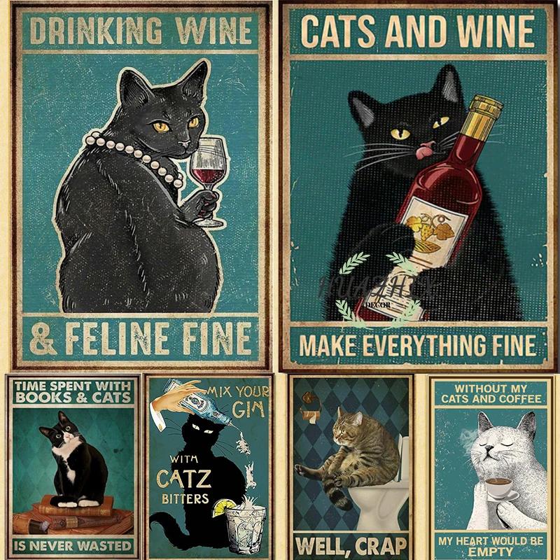 

CUTE CAT Before Coffee After Poster, Cat Poster Vintage Tin Metal Sign Bar Club Cafe Garage Wall Decor Farm Decor Art 20x30CM