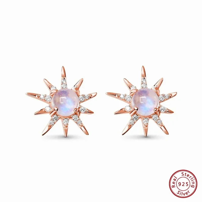 

Unique S925 Silver Ear Studs with Moonstone and Sunflower Design