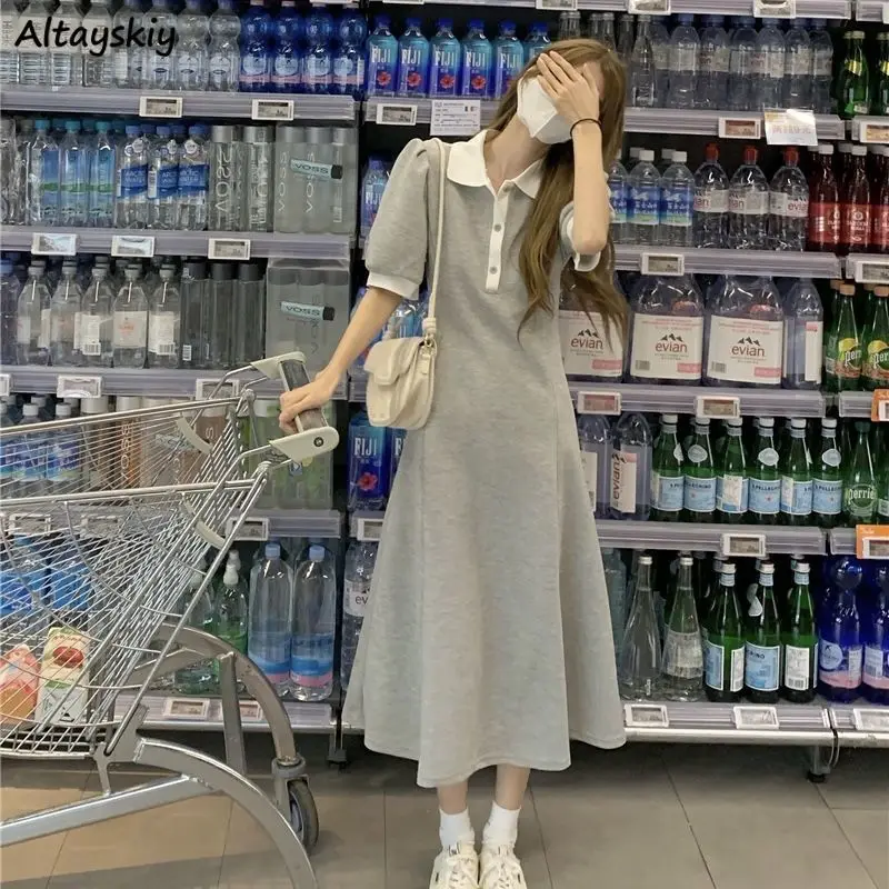 

Женские платья с коротким рукавом, а-силуэт, с высокой талией, мягкие, милые, простые, элегантные, нежные, повседневные, универсальные, молоде...