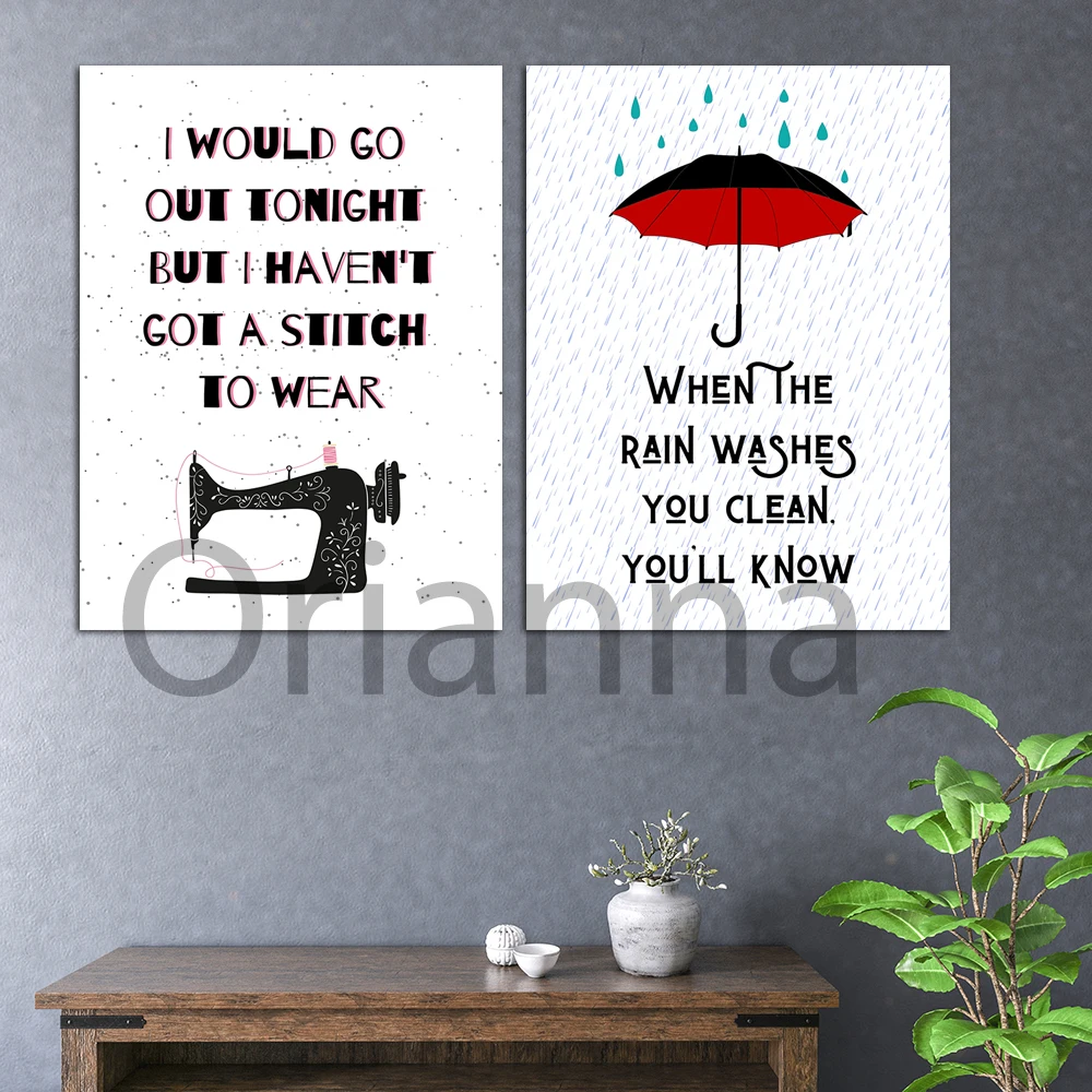 Hd Печать картины настенное искусство швейная машина Зонт плакат с текстами