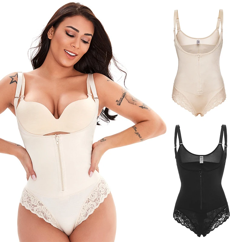 

Корректирующее белье для женщин, боди для контроля живота, Кружевное боди на молнии, тренировочный костюм для талии, утягивающий живот, Корр...