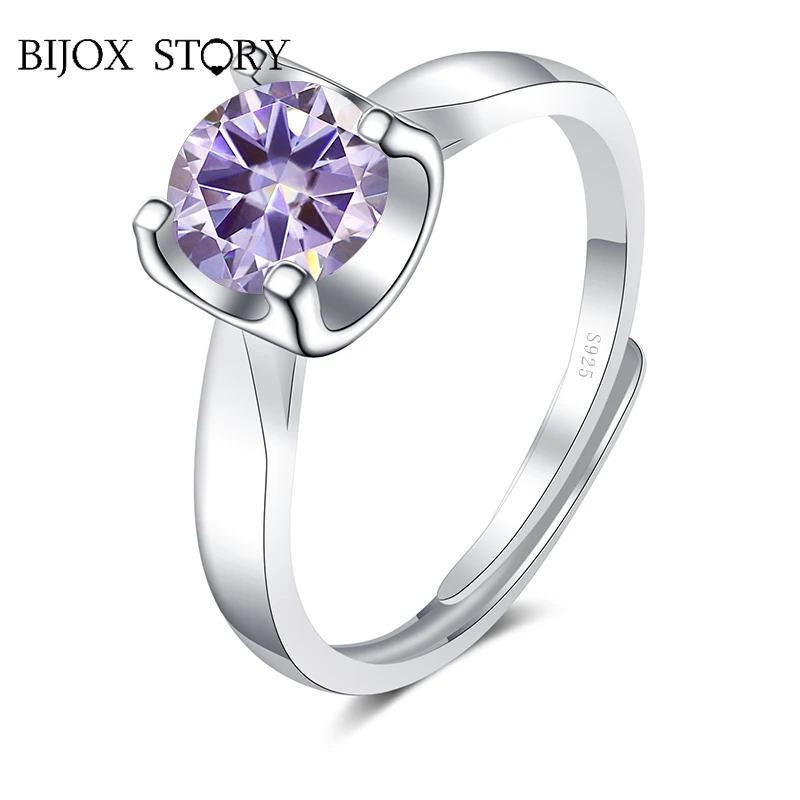 

BIJOX STORY Trendy Multi Color Certificated Moissanite Ring for Female 925 Sterling Silver Fine Jewelry Anniversary Wedding Ring