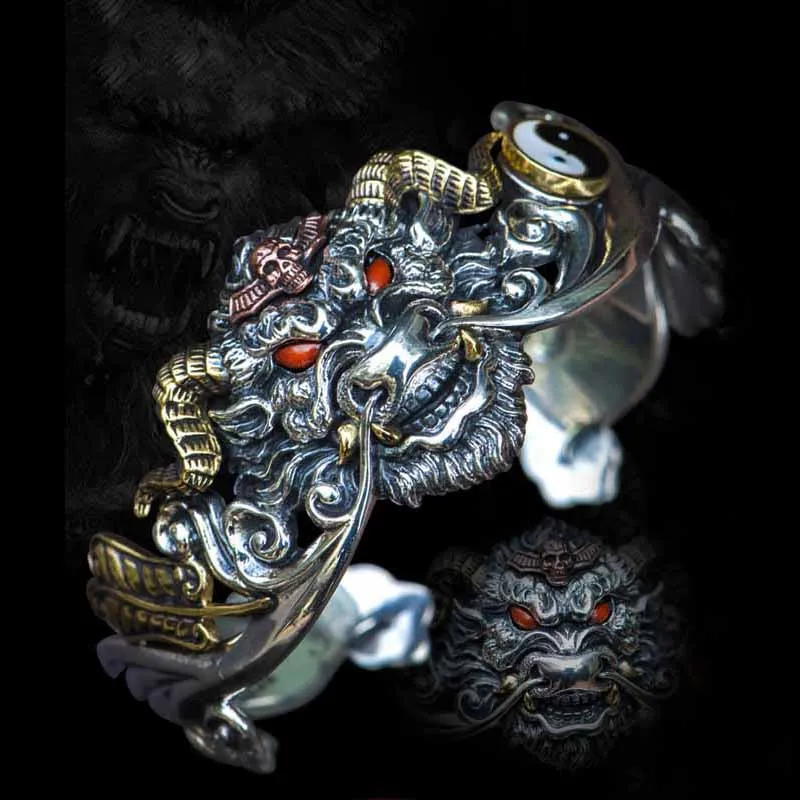 

Cangji Handmade Open Silver Bracelet Year of the Ox Men's and Women's Bracelet Retro Fashion Personality Jewelry Accessories