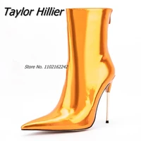 patent leather multicolor pointed toe stiletto boots back zip 47 nightclub banquet fashion boots catwalk womens mid boots