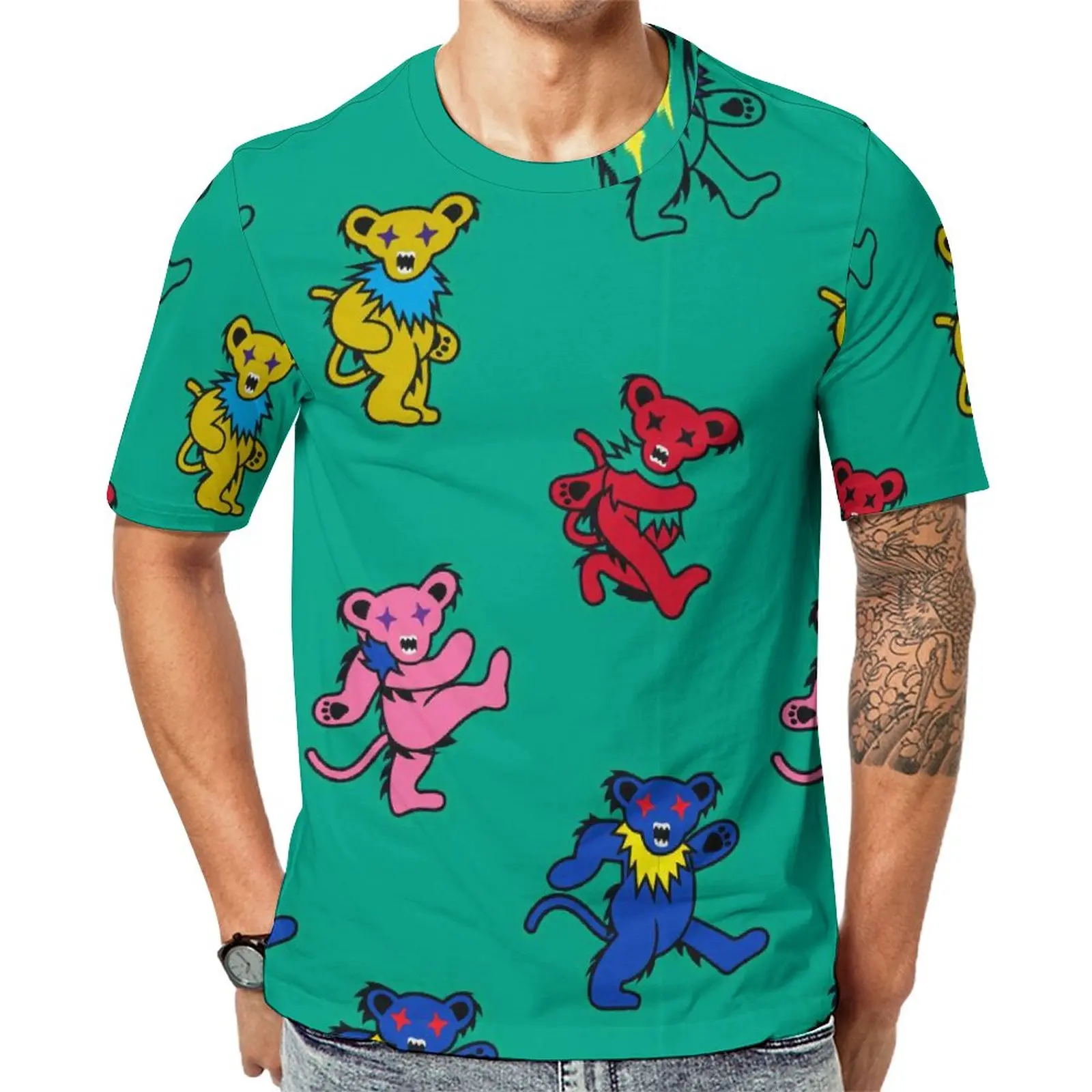 

Футболка мужская с изображением красочного медведя, смешной Рисунок животных, уличная одежда в стиле Харадзюку, графические футболки с коротким рукавом, размеры 4XL, 5XL
