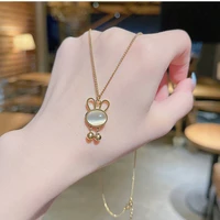 korean version trendy cute stone inlaid lovely rabbit pendant women necklaces ladies no fade stainless steel necklace jewelry