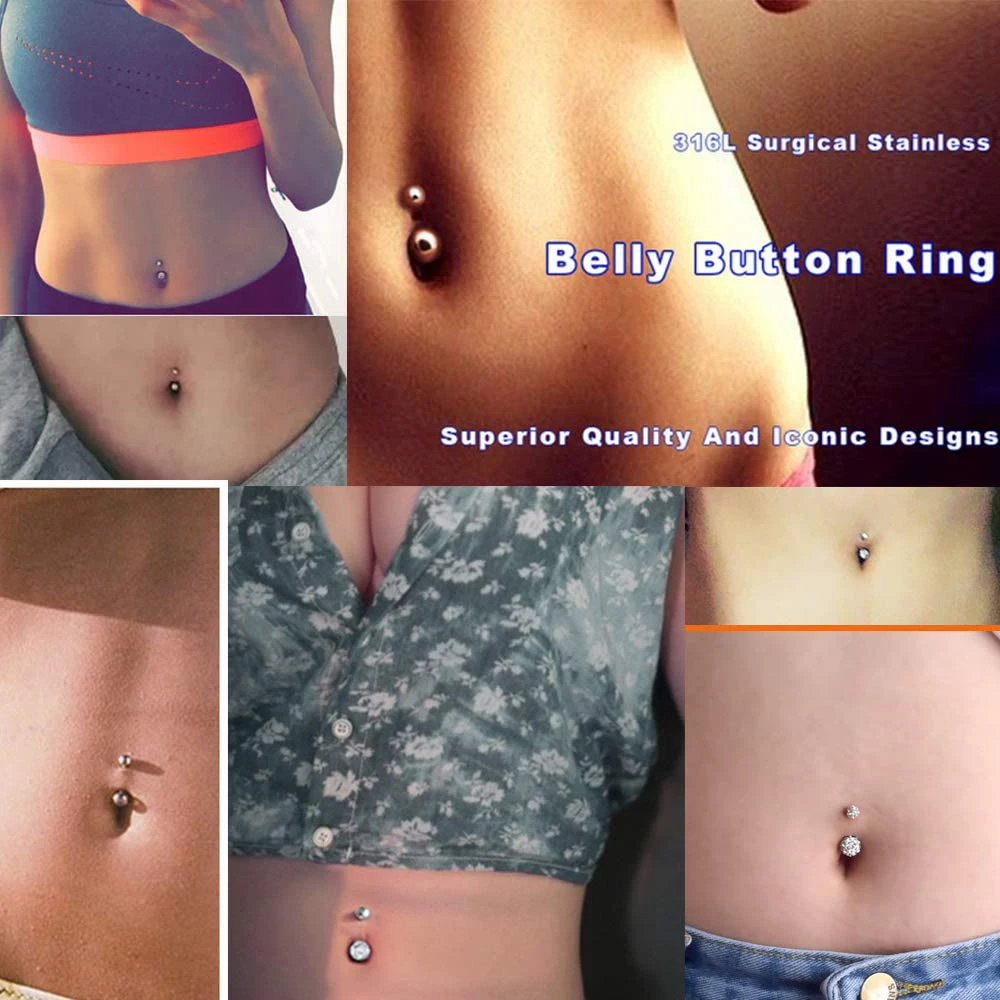 6 шт. короткий стержень 14 г из нержавеющей стали пупок кольца для пупка CZ Пирсинг