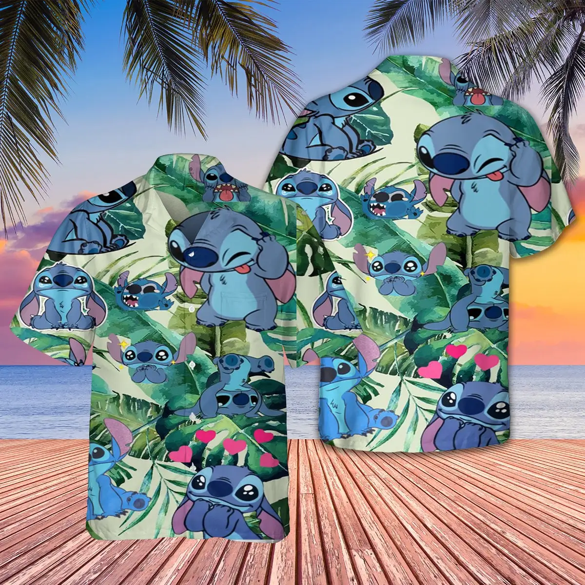 

Гавайская пляжная популярная летняя рубашка Стич Гавайская гавайская рубашка Дисней винтажная рубашка на пуговицах мужская женская футбо...