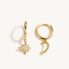 Женские серьги с фианитом BOAKO, золотистые и Серебристые серьги-кольца со звездой и луной, 2021