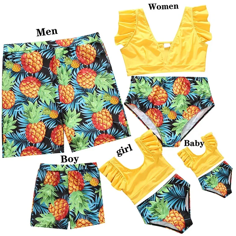 

2023 Swimsuits Family Matching Outfits Look One-Piece Mother Daughter Swimwear Pineapple Mommy and Me Clothes Father Son Swim