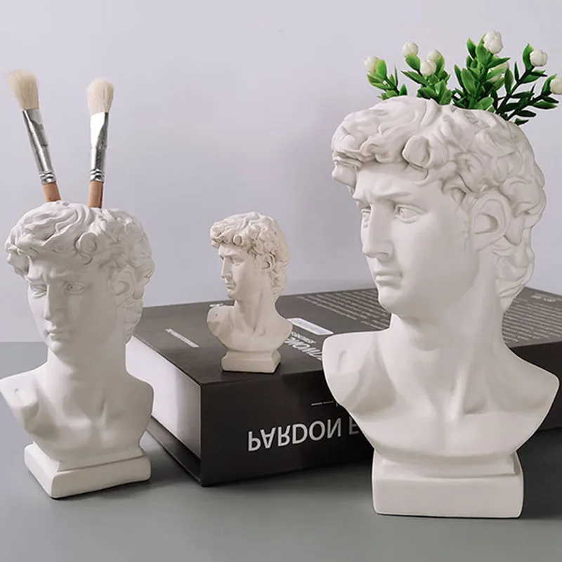 

David Statue Artwork Resin Portrait Decor Makeup Brush Storage Box Vase Creative Pen Holder Garden Home Decoration Ornament