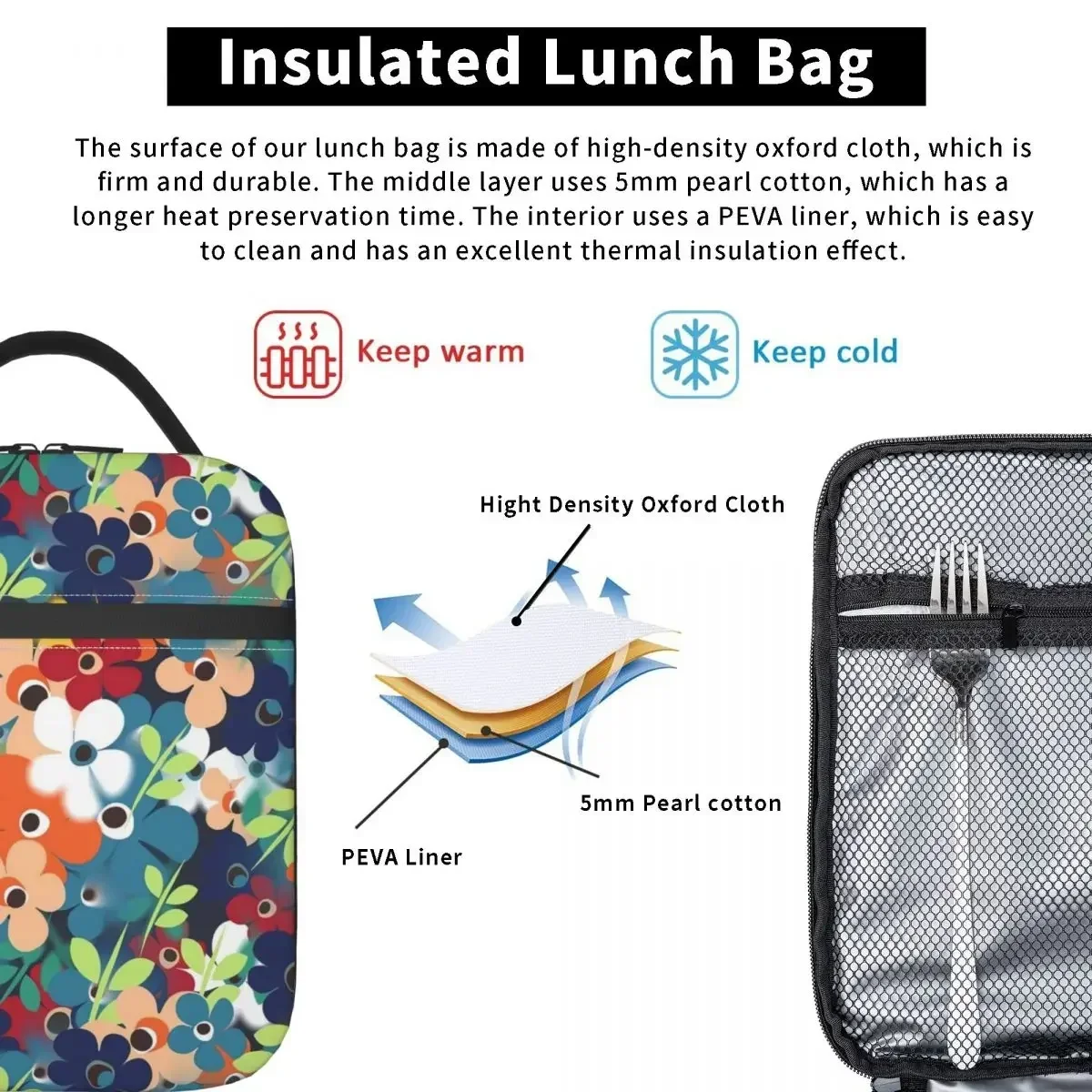 Сумка для ланча с цветочным принтом детей портативная Термосумка-тоут пикника