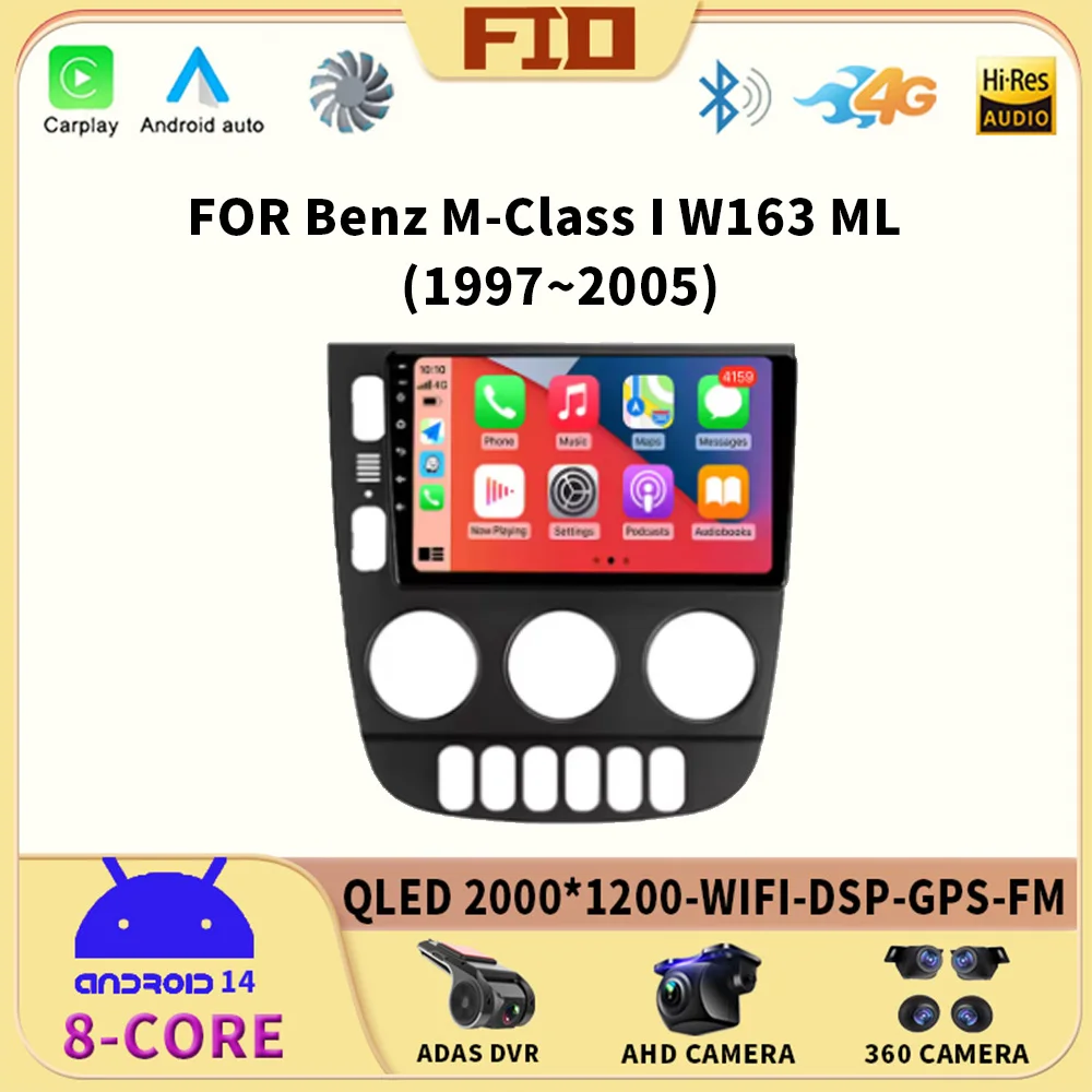 Автомобильный радиоприемник Android 14 для Mercedes Benz M-Class I W163 ML 1997-2005 мультимедийный