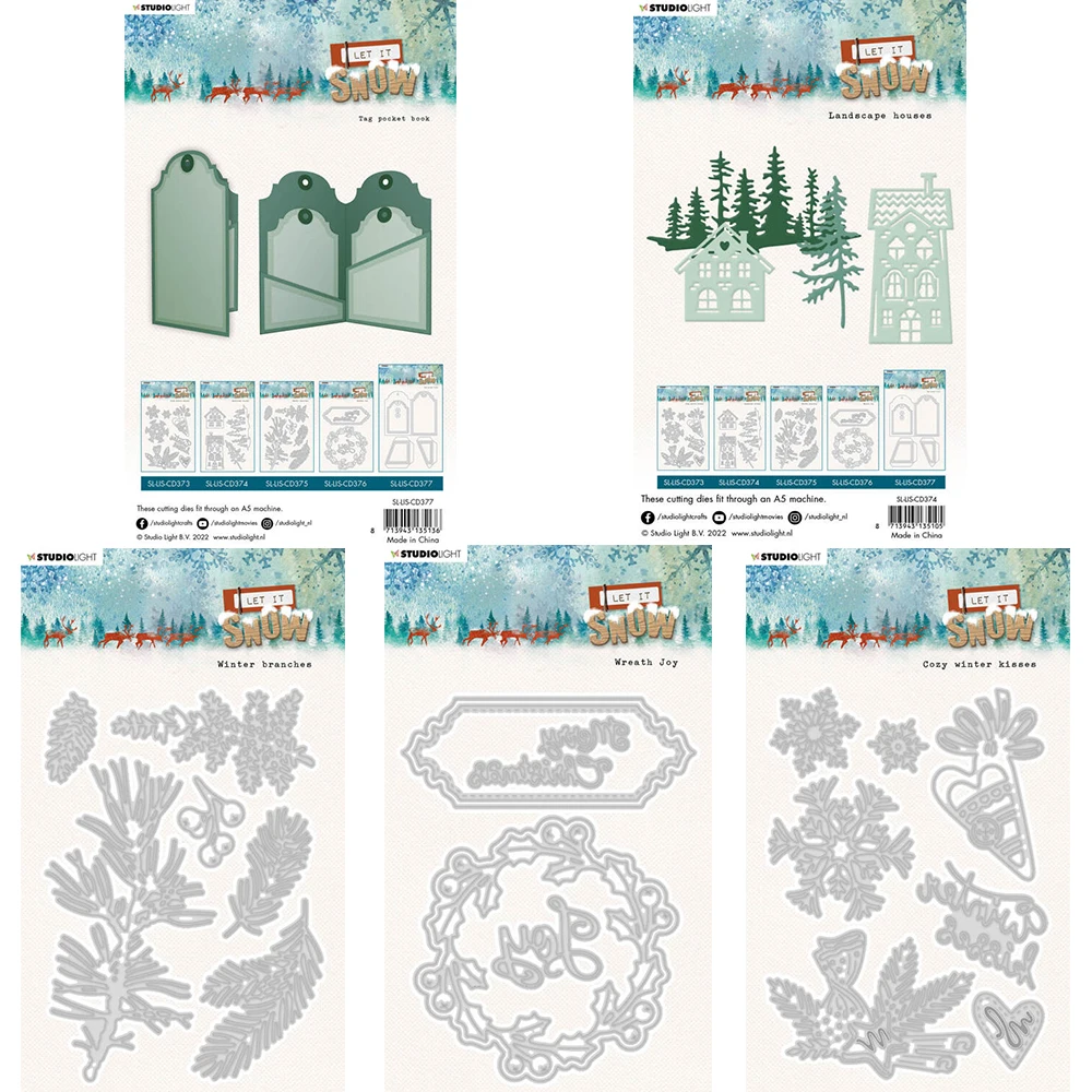 

Tag Pocket Book Wreath Joy Winter Branches Landscape Houses Snowy Winter Kisses Metal Cutting Dies Diy Decoration Embossing Mold