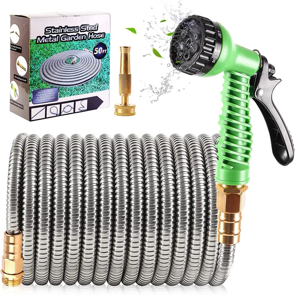 

Garden Hose 50 ft with Nozzle, Expandable Water Hose 10 Function Nozzle with Solid Brass Fittings & Durable Latex Core, Easy Sto