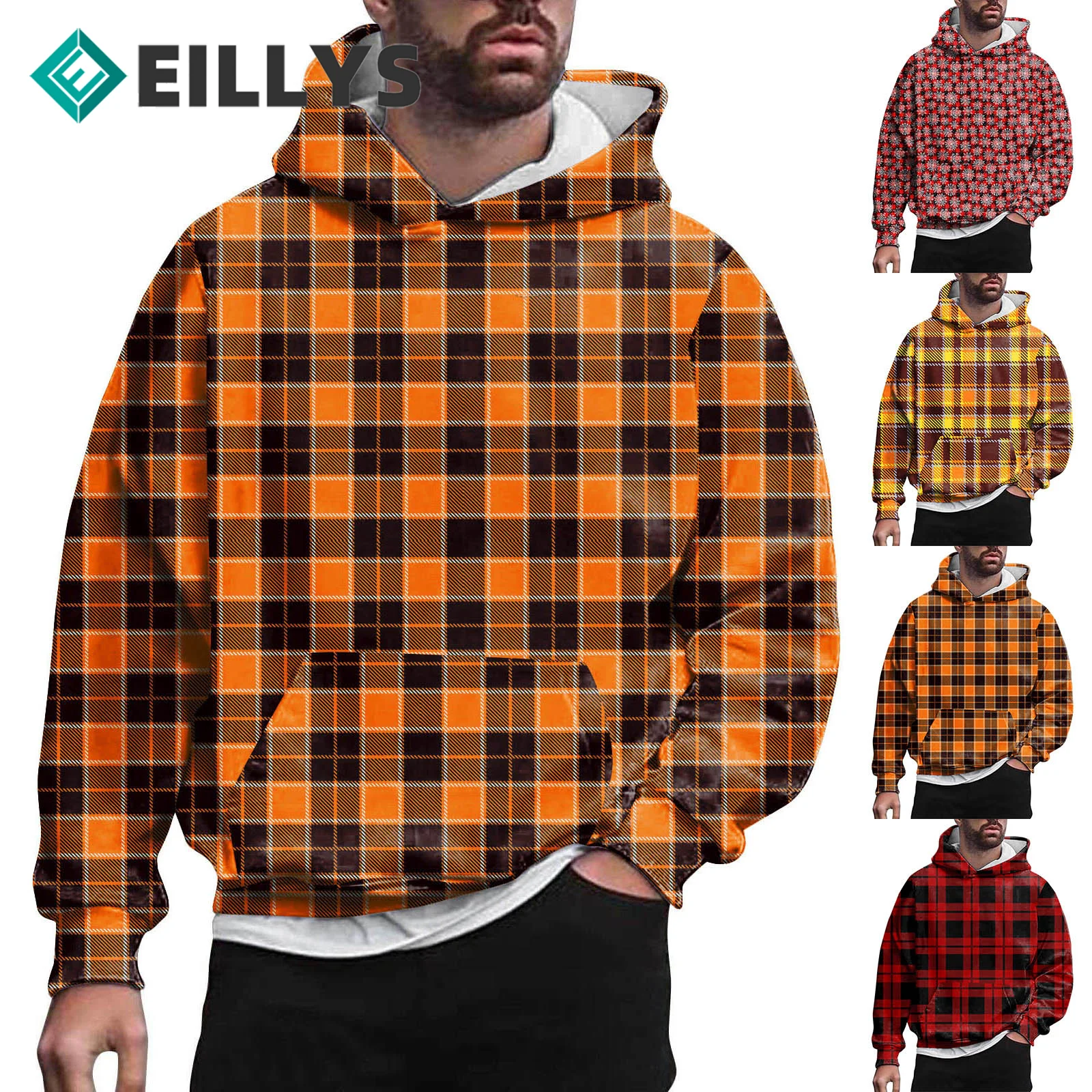

Худи мужское в клетку, свитшот, пуловер, модная уличная одежда, оверсайз, Рождественская одежда, осень-зима