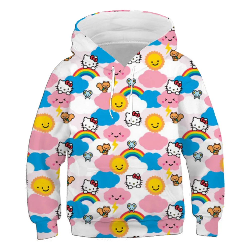 

Children's Girls' New Hello Kitty 3D Hoodie Long Sleeve Sweatshirt Children's Spring and Autumn 2-14 Year Old Cartoon Hoodie